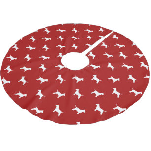 Jupon De Sapin En Polyester Brossé Motif silhouettes de Bull Terrier Rouge