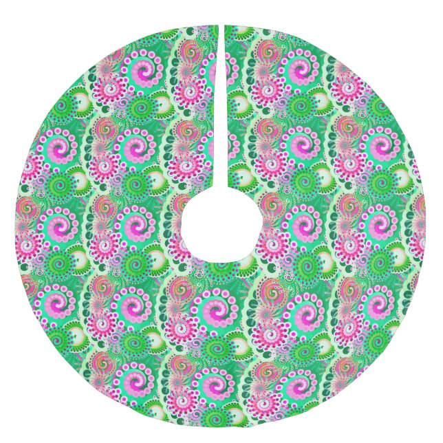 Jupon De Sapin En Polyester Brossé Motif tourbillon fractal, vert, rose, multi (Devant)