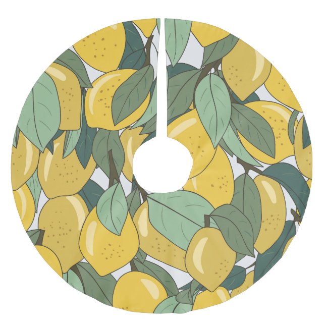 Jupon De Sapin En Polyester Brossé Motif tropical aux citrons jaunes. (Devant)