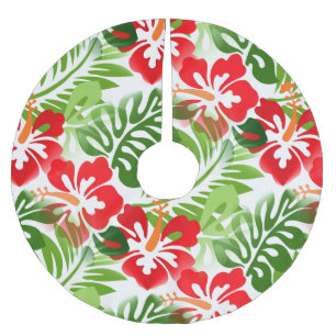 Jupon De Sapin En Polyester Brossé Motif Tropical d'Iles Hawaïennes Fleurs d'Hibiscus