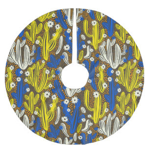 Jupon De Sapin En Polyester Brossé Motif vintage Cactus, arrière - plan noir.