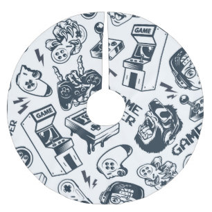 Jupon De Sapin En Polyester Brossé Motif vintage de jeux rétro.