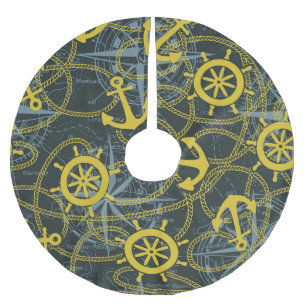 Jupon De Sapin En Polyester Brossé Motif vintage nautique, ancre et carte.