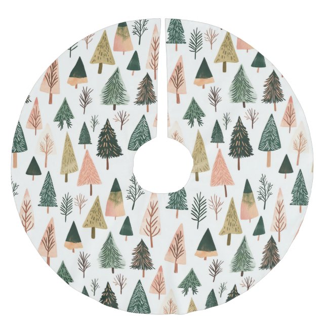 Jupon De Sapin En Polyester Brossé Motif Whimsical Botanical Holiday Tree (Devant)