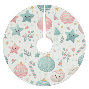Jupon De Sapin En Polyester Brossé Motifs de Noël et étoiles pastel mignons