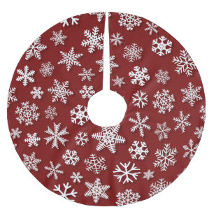Jupon De Sapin En Polyester Brossé Motifs DE NOËL ROUGE SOMBRE ET BLANC