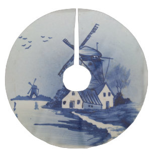 Jupon De Sapin En Polyester Brossé Moulin à vent bleu blanc de Delft vintage