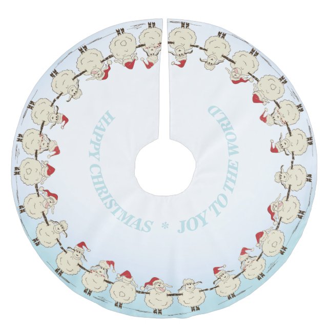 Jupon De Sapin En Polyester Brossé Moutons de Noël adorables (Devant)