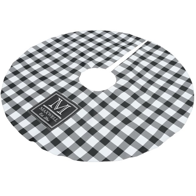 Jupon De Sapin En Polyester Brossé Moyenne Rustic Buffalo Checks Monogramme Nom Année (Angle)