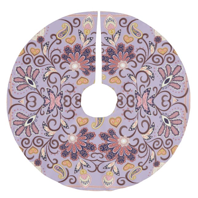 Jupon De Sapin En Polyester Brossé Nappe à fleurs indiennes : belle motif pastel (Devant)