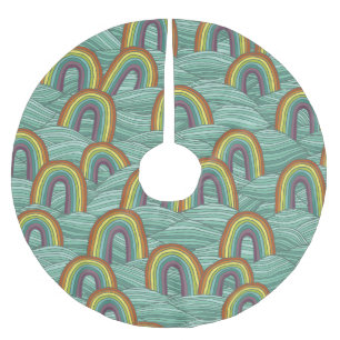 Jupon De Sapin En Polyester Brossé Nature arc-en-ciel : Composition Vintage dessinée 