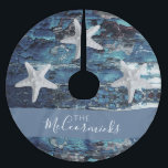 Jupon De Sapin En Polyester Brossé Nautical Blue Beach Rustic Starfish Nom de famille<br><div class="desc">Si vous aimez le thème de Noël de la plage nautique, jetez un coup d'oeil à cette jupe d'arbre personnalisée. Il est conçu avec un arrière - plan bleu marine rustique en bois de ferme et trois grandes étoiles de mer. Elle a été créée à partir de photographies personnelles d'une...</div>