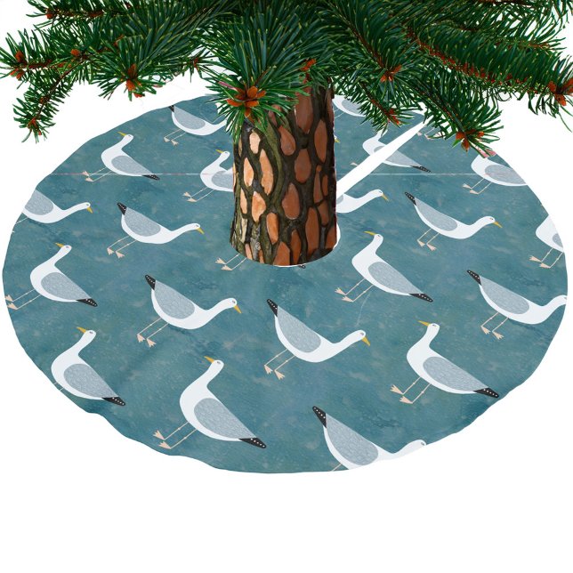 Jupon De Sapin En Polyester Brossé Nautique Seagull (Fun seagull coastal bird pattern festive Christmas tree skirt)