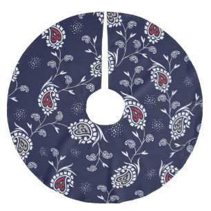 Jupon De Sapin En Polyester Brossé Navy Paisley : Design Motif élégant.