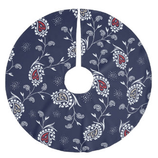 Jupon De Sapin En Polyester Brossé Navy Paisley : Design Motif élégant.
