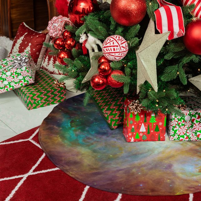 Jupon De Sapin En Polyester Brossé Nebula d'Orion Vert Aqua (Aqua Green Orion Nebula Brushed Polyester Tree Skirt)