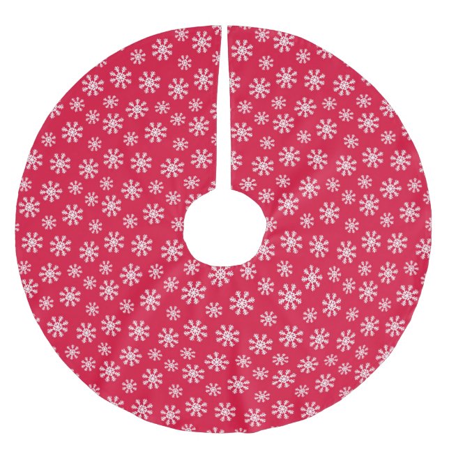 Jupon De Sapin En Polyester Brossé Neige blanche de Noël sur rouge cerise (Devant)