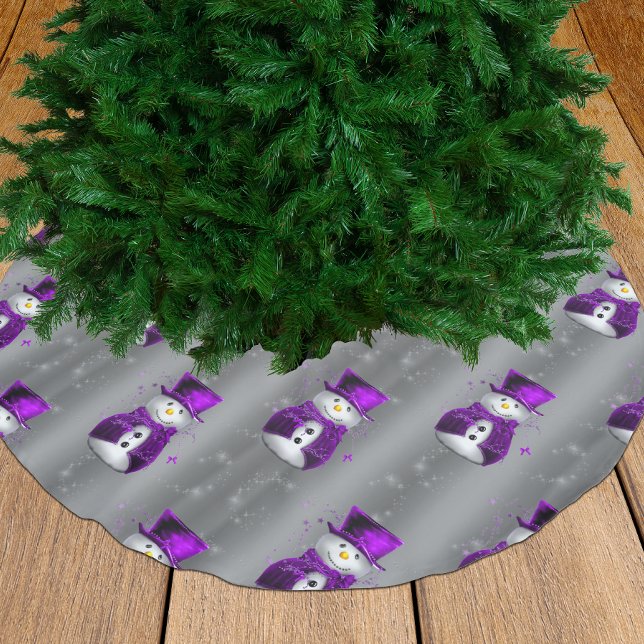 Jupon De Sapin En Polyester Brossé Neige violette sur argent foncé (Créateur téléchargé)