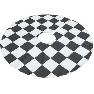 Jupon De Sapin En Polyester Brossé Noël à carreaux noir et blanc sophistiqué 