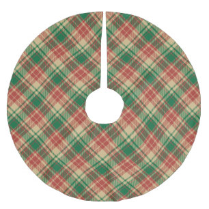 Jupon De Sapin En Polyester Brossé Noël à motif carreauté rouge vert beige vintage