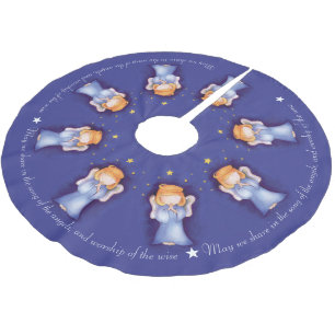 Jupon De Sapin En Polyester Brossé Noël ange fille prier bleu Noël