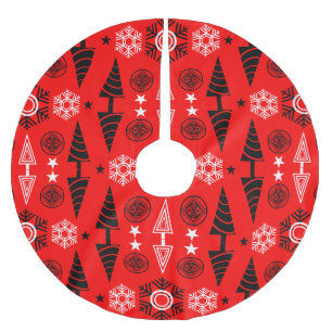 Jupon De Sapin En Polyester Brossé Noël Art Nouveau Rouge Et Noir
