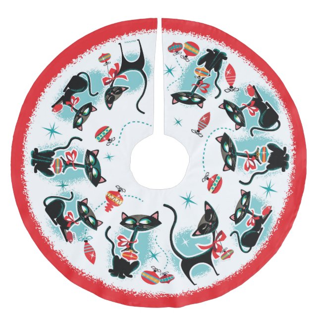 Jupon De Sapin En Polyester Brossé Noël aux chats rétro (Devant)