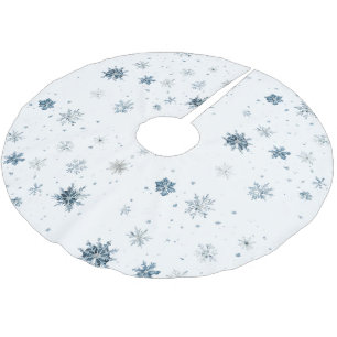 Jupon De Sapin En Polyester Brossé Noël aux flocons de neige bleus blancs