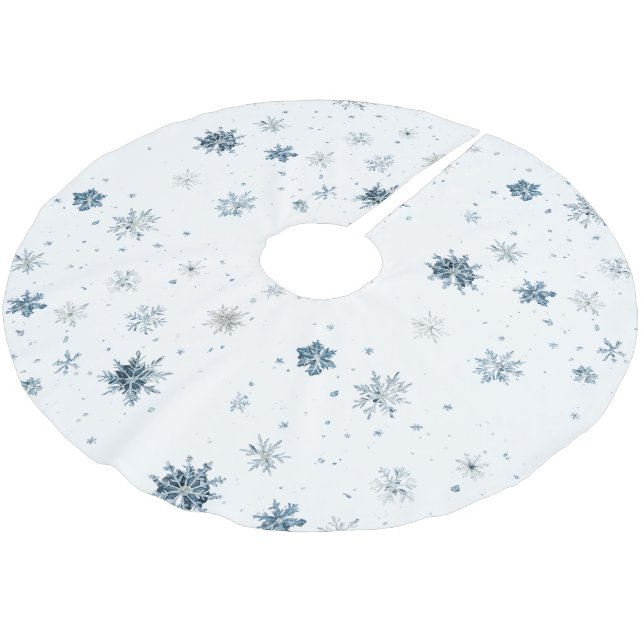 Jupon De Sapin En Polyester Brossé Noël aux flocons de neige bleus blancs (Angle)