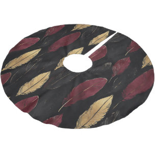 Jupon De Sapin En Polyester Brossé Noël aux plumes noires rouges dorées