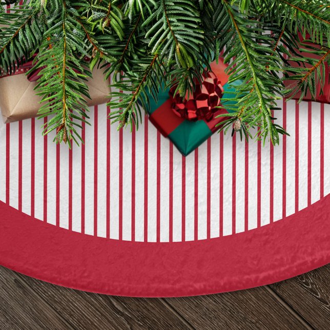 Jupon De Sapin En Polyester Brossé Noël aux rayures rouges modernes (Créateur téléchargé)
