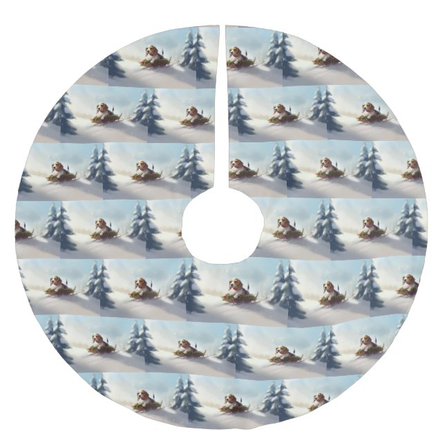 Jupon De Sapin En Polyester Brossé Noël Beagle neige hiver (Devant)