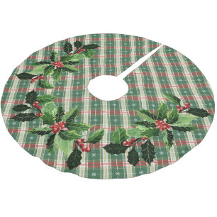 Jupon De Sapin En Polyester Brossé Noël blanc avec vert et rouge