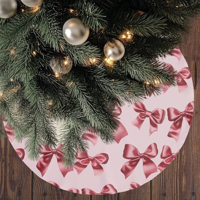 Jupon De Sapin En Polyester Brossé Noël Bow rouge sur Arrière - plan rose (Créateur téléchargé)