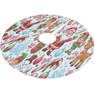 Jupon De Sapin En Polyester Brossé Noël Candy Cane Rétro Vintage Wonderland Rouge