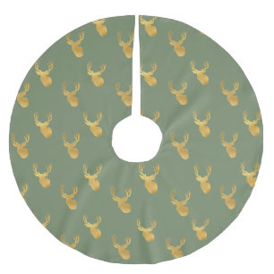 Jupon De Sapin En Polyester Brossé Noël cerf vert olive rustique or