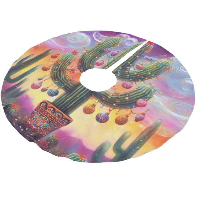 Jupon De Sapin En Polyester Brossé Noël dans le désert Sud-Ouest Saguaro Cactus (Angle)