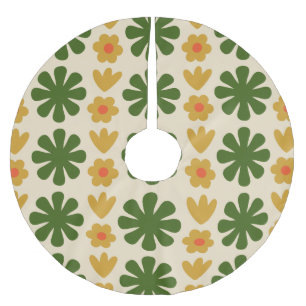 Jupon De Sapin En Polyester Brossé Noël d'art populaire floral scandinave rétro