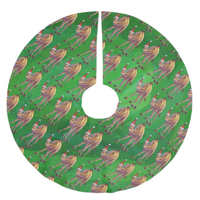 Jupon De Sapin En Polyester Brossé Noël De Camel Sur Vert (Devant)