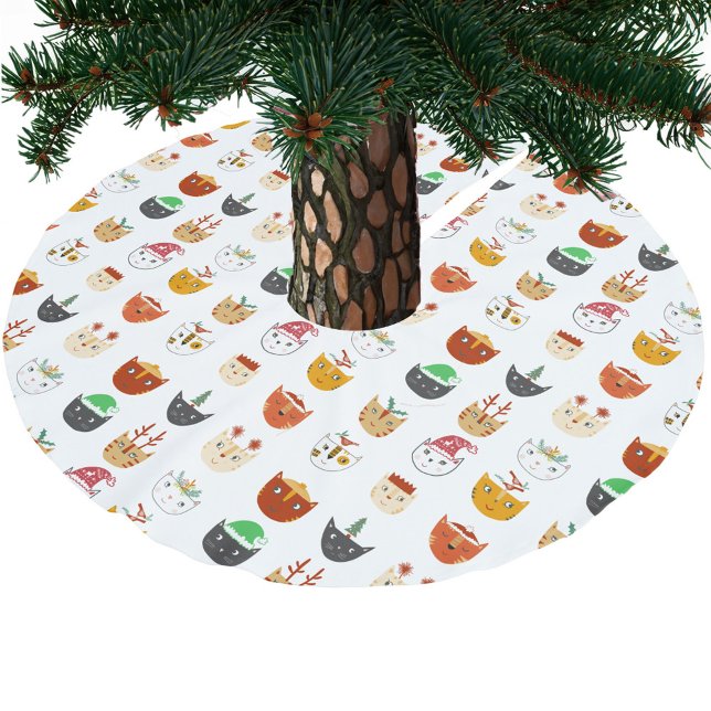Jupon De Sapin En Polyester Brossé Noël de chats mignons (Fun Christmas kitty cat pattern tree skirt)