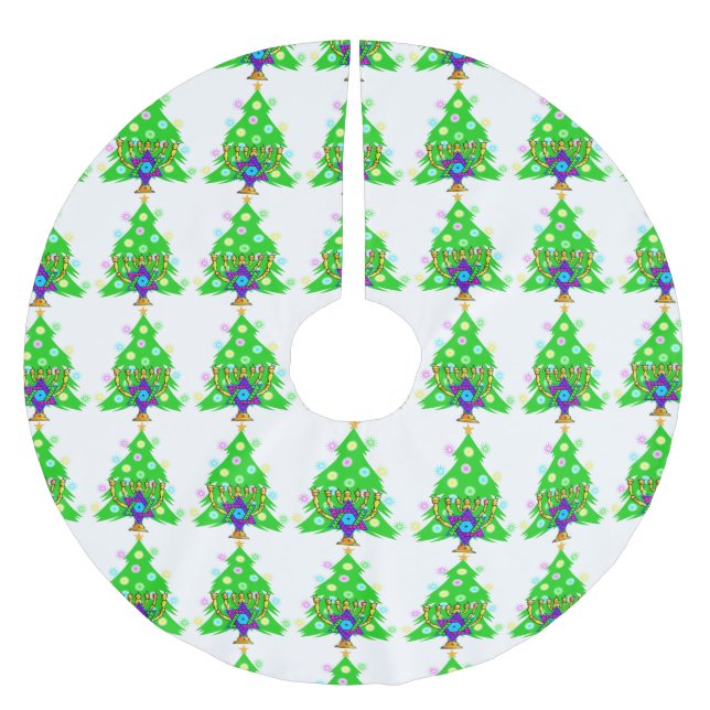 Jupon De Sapin En Polyester Brossé Noël de Hanoukka interconfessionnel (Devant)