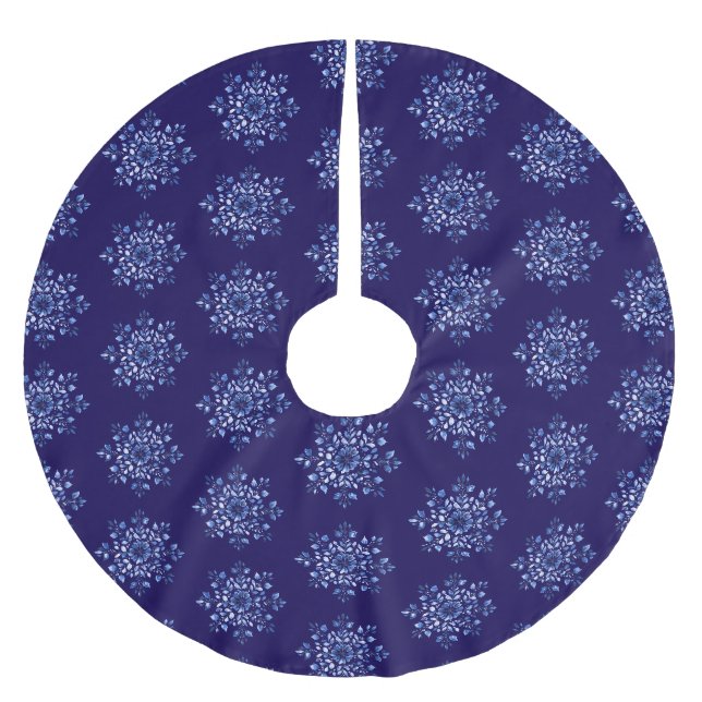 Jupon De Sapin En Polyester Brossé Noël de la Marine Blue Snowflacon (Devant)