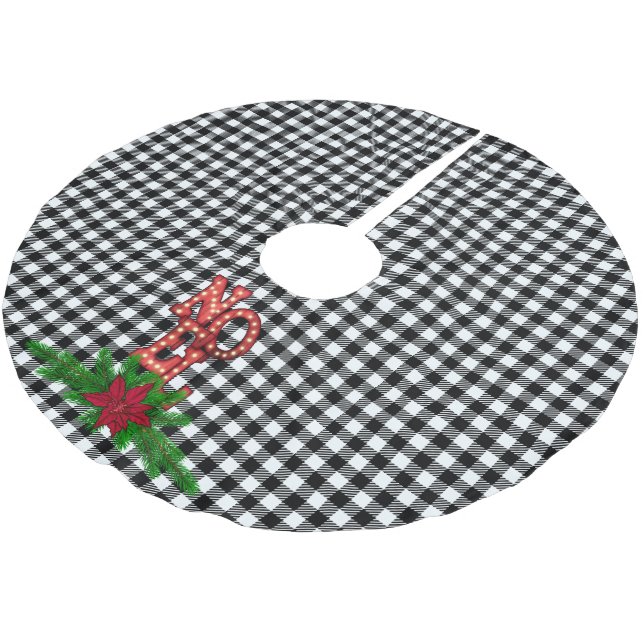 Jupon De Sapin En Polyester Brossé Noel de tambours sur Buffalo Plaid Farmhouse (Angle)