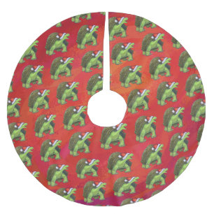 Jupon De Sapin En Polyester Brossé Noël de tortue sur le rouge