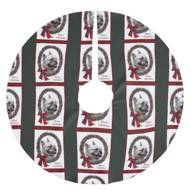 Jupon De Sapin En Polyester Brossé Noël des Bulldog français (Devant)