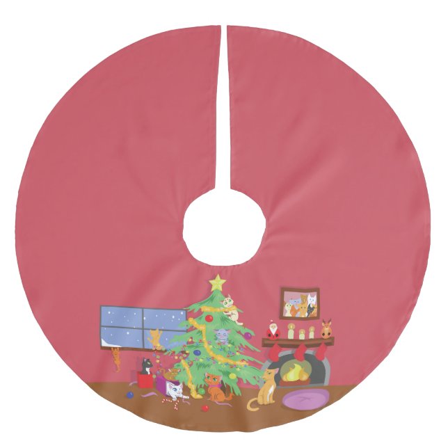 Jupon De Sapin En Polyester Brossé Noël des chatons (Devant)