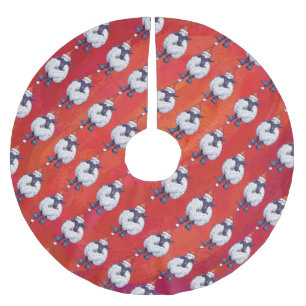 Jupon De Sapin En Polyester Brossé Noël des moutons sur rouge