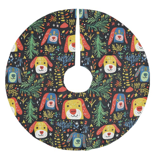 Jupon De Sapin En Polyester Brossé Noël du chien mignon (Devant)