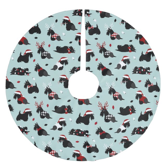 Jupon De Sapin En Polyester Brossé Noël écossais Terrier bleu (Devant)