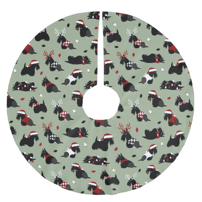 Jupon De Sapin En Polyester Brossé Noël écossais Terrier vert (Devant)